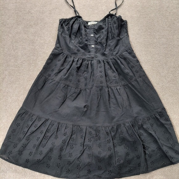 Ultra Flirt Black Sun Mini Dress With Eyelet Texture Spaghetti Straps Size LARGE - Picture 13 of 15
